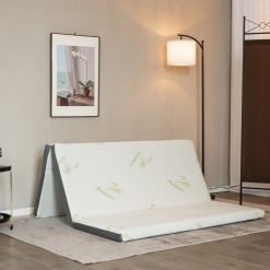 Portable Tri-fold Memory Foam Floor Mattress Topper with Carrying Bag