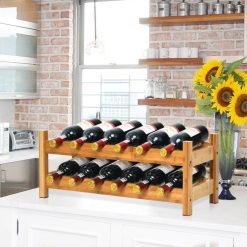 Bamboo 12 Bottles Wine Rack 2-Tier Wine Storage Shelf