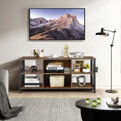 Mid-Century Wooden TV Stand with Storage Basket for TVs up to 65 Inch