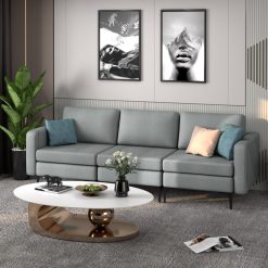 3-Seat Sectional Sofa Couch with Armrest Magazine Pocket and Metal Leg