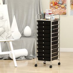 10-Drawer Rolling Storage Cart with Metal Frame and Lockable Universal Wheels