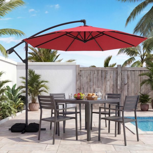 10 Feet Offset Hanging Umbrella with Base Patio Cantilever Umbrella with Tilt