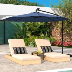 10 Feet Solar Offset Hanging Umbrella with 40 Lamp Beads and Solar Panel