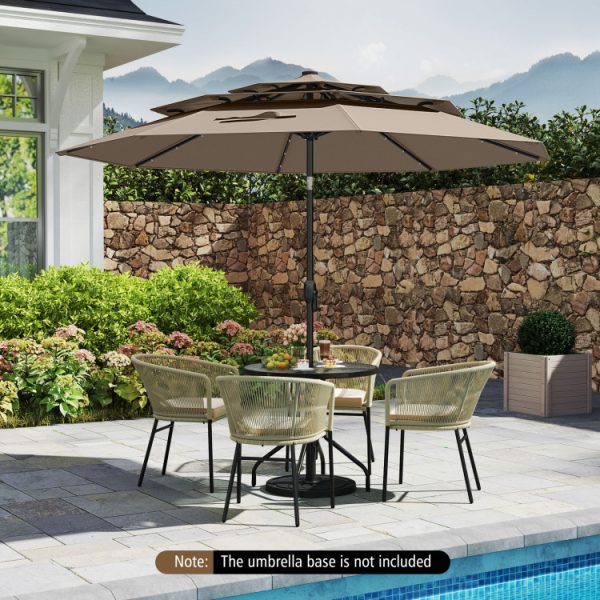 10 Feet Solar Patio Umbrella with 32 LED Lights 3-Tier Vented Top