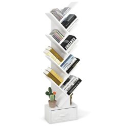 10-Tier Bookshelf with Drawer Free-standing Storage Bookcase
