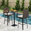 Outdoor 360° Swivel Bar Stool with Cushion and Acacia Wood Armrests