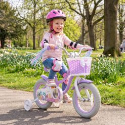 12/14/16/18/20-Inch Kids Bike Adjustable with Basket and Streamers Purple - Princess of the Sea Theme