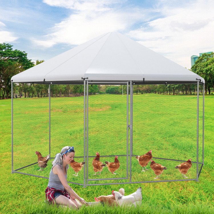 13FT_Large_Metal_Hexagonal_Chicken_Coop_with_Wire_Mesh_and_Lockable_Door-2.jpg