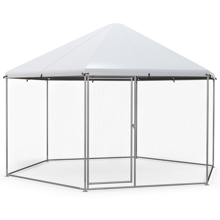 13FT_Large_Metal_Hexagonal_Chicken_Coop_with_Wire_Mesh_and_Lockable_Door-4.jpg