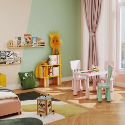 2-in-1 Kids Furniture Set: Twin Bed Frame & 3-Piece Activity Play Table and Chair Set