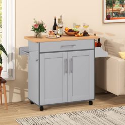 Rolling Kitchen Island Cart with Towel and Spice Rack
