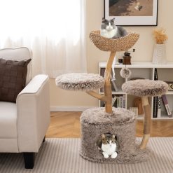 Wood Cat Tree Solid Pear Cat Tree with Perch and Sisal Scratching Posts