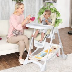 Baby Folding Chair with Wheel Tray Storage Basket