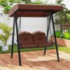 2-Person Outdoor Porch Swing with A-Shaped Metal Stand and Adjustable Canopy