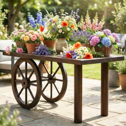 24 Inch Set of 2/4 Decorative Wooden Wagon Wheel Carbonized Solid Fir Wood