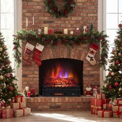 26 Inch WiFi Infrared Quartz Electric Fireplace Insert Logs Heater with Realistic Pinewood Logs