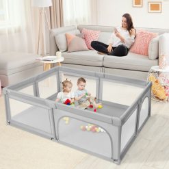 81 x 58 Inch Baby Playpen with 50 Ocean Balls and Zipper Doors