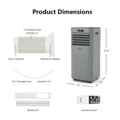 8000 BTU(Ashrae) 3-in-1 Portable Air Conditioner with Remote Control