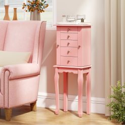 2 Colors Armoire Storage Standing Jewelry Cabinet with Mirror