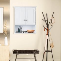 Wall Mount Bathroom Cabinet Storage Organizer with Doors and Shelves