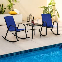 Set of 2 Metal Patio Rocking Chair with Breathable Seat Fabric