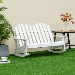 Outdoor 2 Person Kid Adirondack Rocking Chair Backrest Armrest Solid Wood Coffee