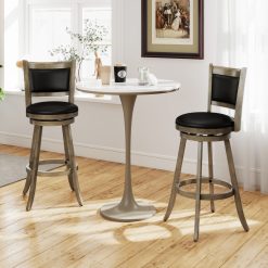 2 Pieces 29 Inch Wooden Swivel Height Bar Stool with PVC Cushioned Seat
