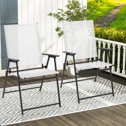 2 Pieces Patio Folding Chairs with Armrests for Deck Garden Yard