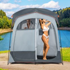 2 Rooms Oversize Privacy Shower Tent with Removable Rain Fly and Inside Pocket
