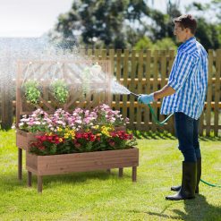 2-Tier Raised Garden Bed with Trellis Wooden Elevated Planter Box with Legs
