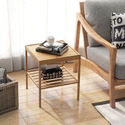 2 Pieces 2 Tiers Bamboo Nightstand for Living Room Bedroom