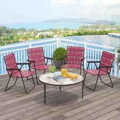 2 Pieces Folding Beach Chair Camping Lawn Webbing Chair