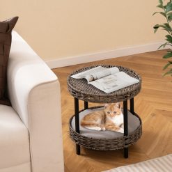 2-tier Rattan Cat Nest with Removable Padded Cushion for Home
