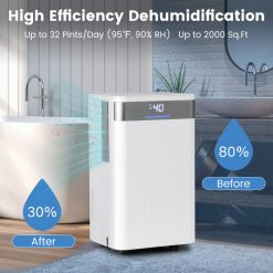 32 Pints 2000 Sq.ft Quiet Dehumidifier for Home with 3 Modes