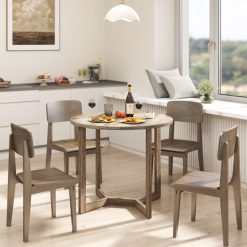 36 Inch Round Wood Dining Table for 2-4 People with Wing-shaped Pedestal Base