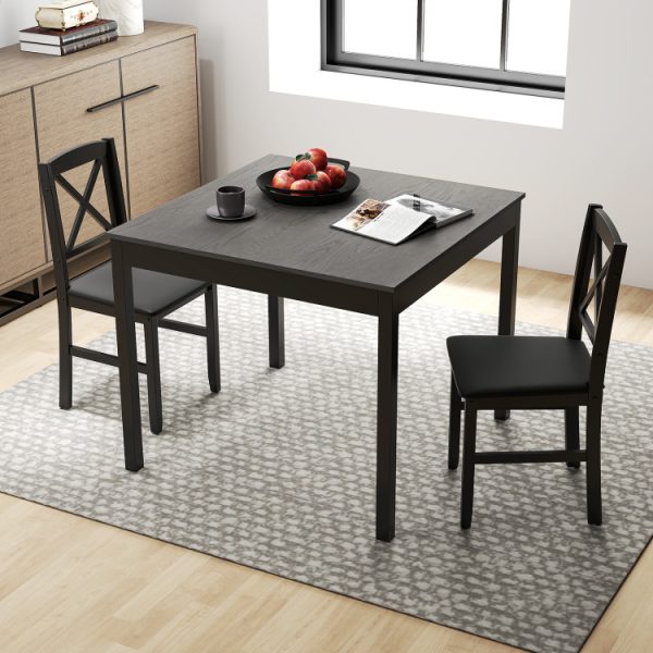3-Piece Dining Table Set Wooden Square Kitchen Table for 2 People