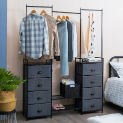 3-in-1 Portable Multifunctional Dresser with 8 Fabric Drawers and Metal Rack