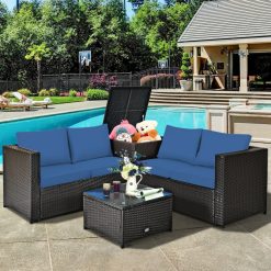 4 Pieces Outdoor Patio Rattan Furniture Set with Loveseat and Storage Box