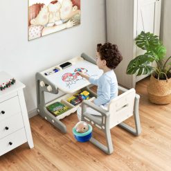 2 in 1 Toddler Easel Table and Chair Set with Adjustable Art Painting Board