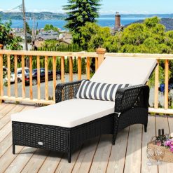 Patio Wicker Chaise Lounge Chair with Pillow and Adjustable Backrest with Cushion
