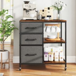 3 Drawer Mobile File Cabinet with Charging Station Rolling Printer Stand with Open Storage Shelves