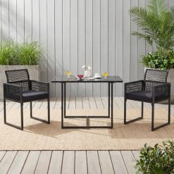 3 Pieces Outdoor Dining Set with Folding Backrest and Seat Cushions