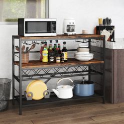 41 Inch 4-Tier Bar Table with Wine Rack and 4 Rows of Glass Holders