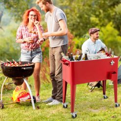 Red Portable Outdoor Patio Cooler Cart