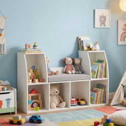 40 Inches Kids Bookshelf with Reading Nook Bookcase with 6 Open Cubes