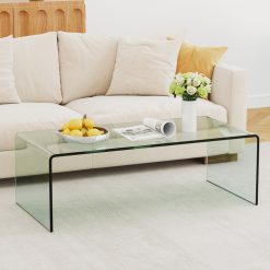 42.5 x 20 x 14 Inch Glass Coffee Table with Rounded Edges for Living Room