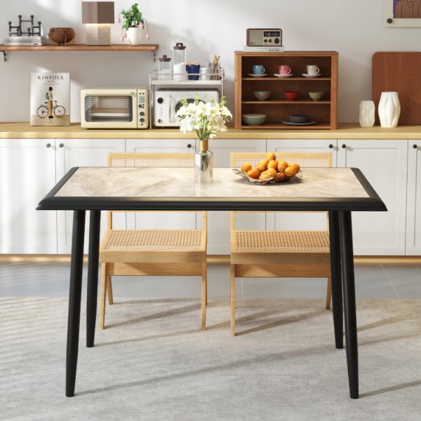 Sintered Stone Dining Table 44" Rectangular Kitchen Table with Metal Frame Indoor Modern Breakfast Table for Living Room Dining Room