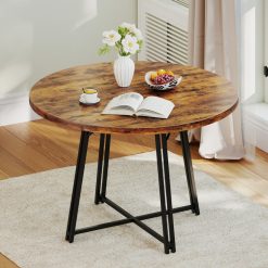 47 Inch Dining Table for 4-6 People Round Kitchen Table with Cross Base