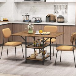 47 Inch Rectangular Dining Table with 2 Open Storage Shelves and Sturdy Metal Legs for 4-6