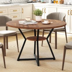 47" Round Dining Table for 4 with Storage Shelf